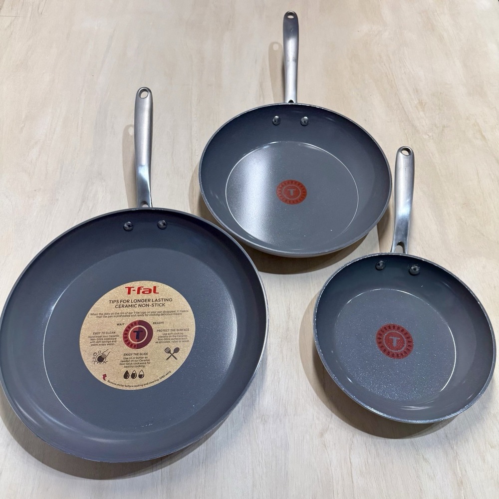 T-Fal Frying Pan Set of 3 Gray Nonstick Skillets Small Kitchen Skillet Cookware